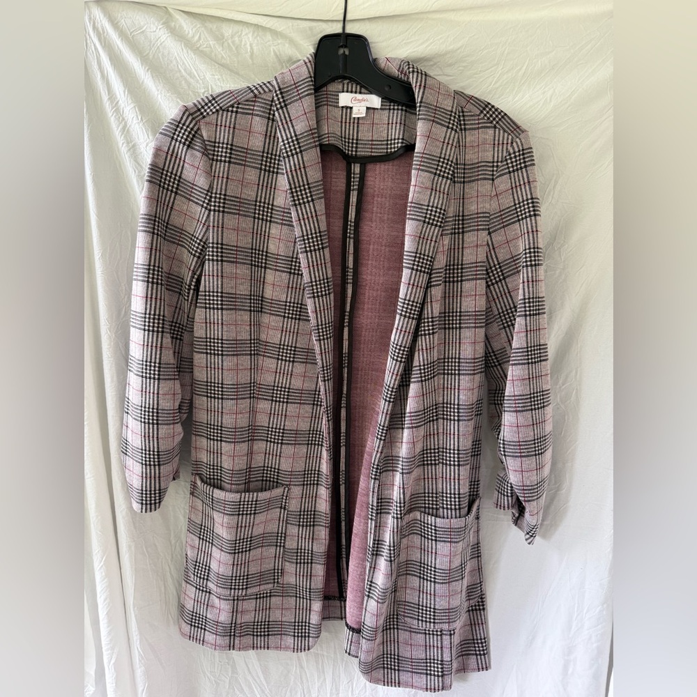 Candie's Women's Pink and Black Plaid Blazer